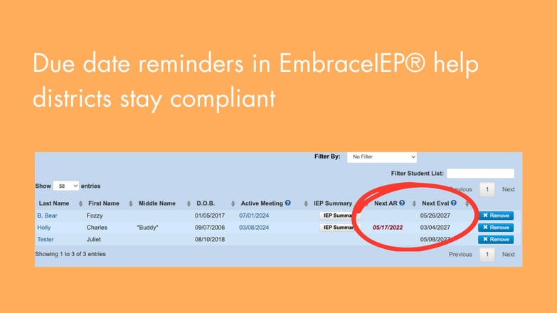 Due date reminders in EmbraceIEP® help districts stay compliant